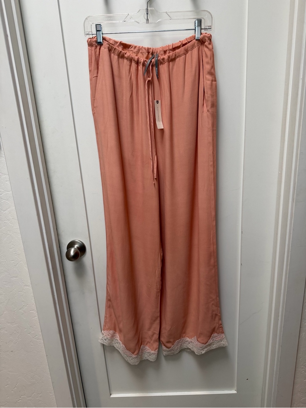 NWT Anthropologie Coral Lace-Hem Drawstring Wide-Leg Pants size Small